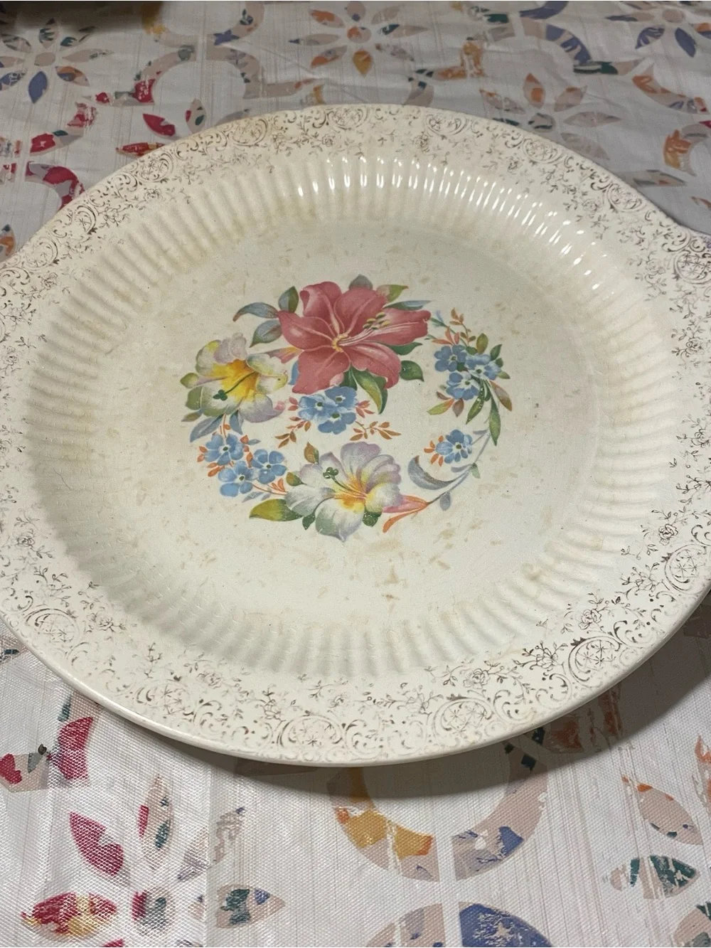Vintage Royal China Robinhood Regal Shape Floral Serving Platter 22K Gold